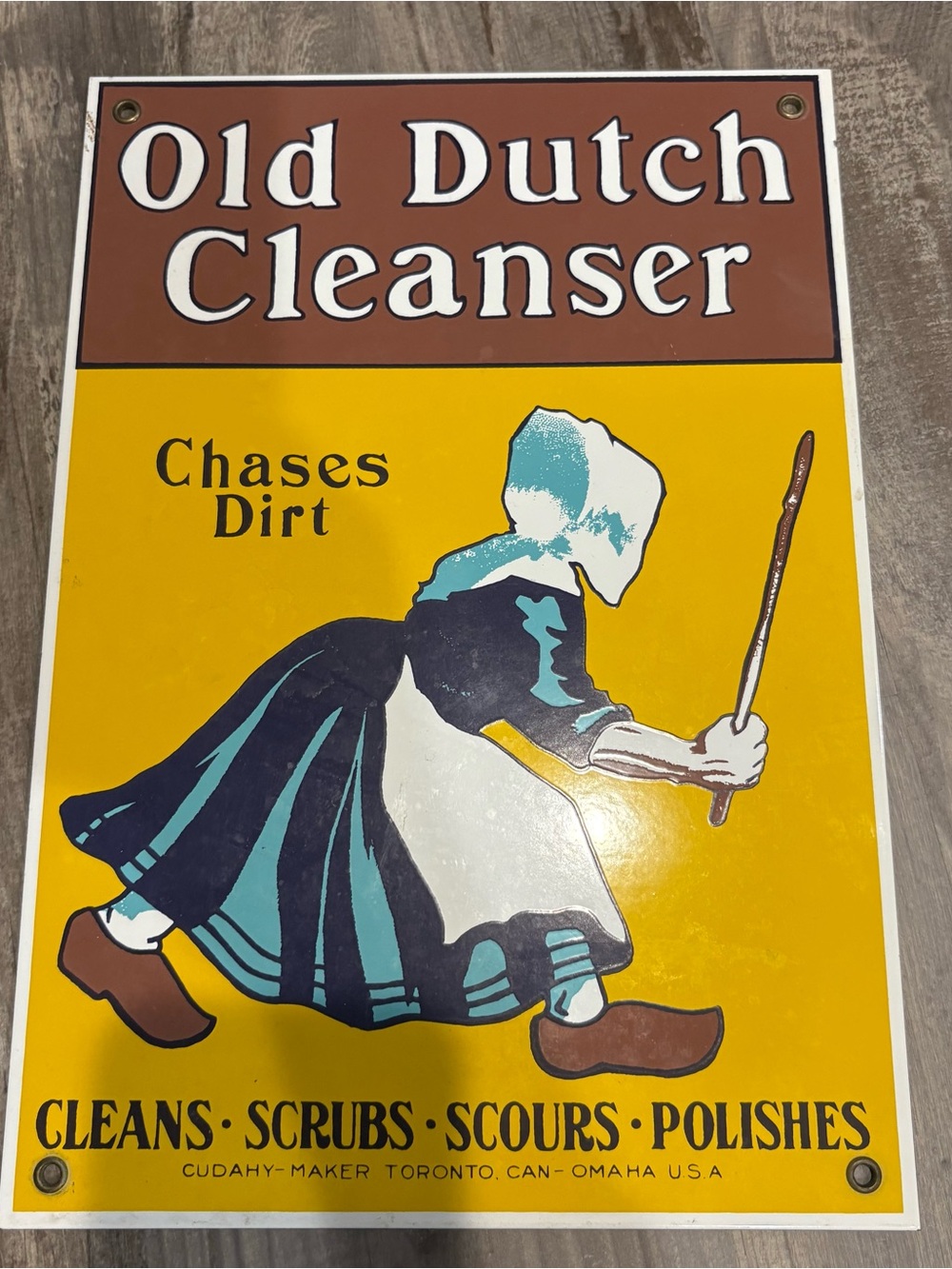 Vintage ‘Old Dutch Cleanser’ Porcelain Enameled 9” X 13” By Ande Rooney